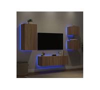vidaXL Meubles TV muraux - 4 pcs - Avec LED - Chêne sonoma