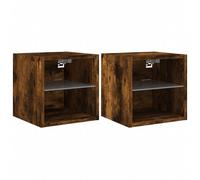 Meubles TV muraux et lumières LED 2pcs chêne fumé 30x28,5x30 cm
