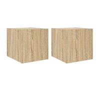 Meubles TV muraux Lumineux LED 2 pcs chêne Sonoma 30,5x35x30 cm Rangement Suspendu Design Moderne pour Salon séjour Bureau