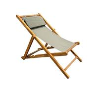 Meubletmoi Chaise Longue Pliante/Chilienne/Transat de Jardin en Bois de Teck Massif Dossier réglable 3 Niveaux avec Toile Vert/Gris - Extérieur Naturel Patio terrasse Balcon - ANCOLIE