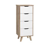 Meubletmoi Chiffonnier 4 tiroirs de Rangement décor chêne Naturel et Blanc Mat Pieds Bois Massif inclinés - ALBANE