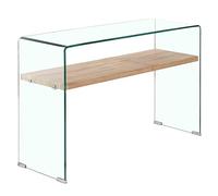 Meubletmoi Console en Verre trempé - étagère en Bois décor chêne - Table d'entrée Design épurée - Ice