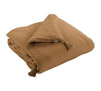 Meubletmoi Édredon 90 x 200 cm Gaze de Coton Camel et Polyester avec Capitonnage Léger et 4 Pompons - Linge de Lit - Pepa