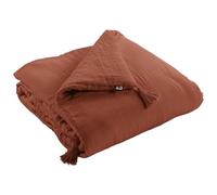 Meubletmoi Édredon 90 x 200 cm Gaze de Coton Terracotta et Polyester avec Capitonnage Léger et 4 Pompons - Linge de Lit - Pepa