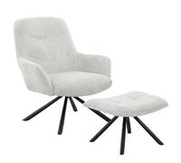 Meubletmoi Fauteuil Rotatif 360 ° Matelassé avec Accoudoirs, Repose-Pied en Tissu Doux Écru et Pied Croix en Métal Noir - Design Contemporain - EVA