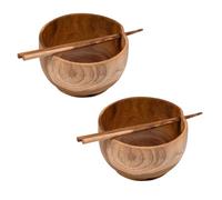 Meubletmoi Lot de 2 bols à nouilles et soupes avec baguettes chinoises en bois de teck - fabrication artisanale - IVY
