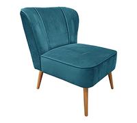 Meubletmoi Petit Fauteuil Bas, Structure en Bois de pin et Tissu Effet Velours Bleu et piètement en Bois - Karla