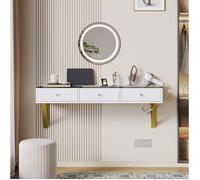 MEUBLIV Coiffeuse murale suspendue 120 x 40 x 45 cm, 3 tiroirs, plateau en verre, support tablette, blanc