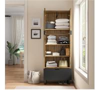 MEUBLIV Vestiaire d'entrée 180 cm avec penderie, 2 portes, 1 tiroir, niche ouverte, bois et noir
