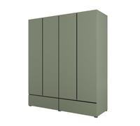 Meublorama Armoire Havana 180 cm - 4 Portes + 2 tiroirs - Coloris Vert Sauge et Noir - Design Moderne et Grande capacité