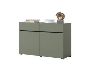 Meublorama Buffet Coloris Vert Sauge 120cm Collection Havana. Bahut Design avec 2 Portes et 2 tiroirs.
