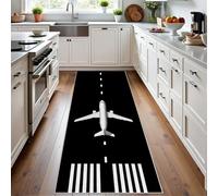 Meugesoi Avion Aéroport Tapis de Couloir Extra Long, Piste d'aéroport Tapis de Passage Antidérapant Lavable, Minimaliste Moderne Carpet pour Couloir, Entrée, Buanderie, Chambre, 80x350 cm