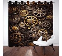 Meugesoi Steampunk Rideau Occultant Roues de Teinte Foncée Rideaux Thermique Isolant Anti Froid et Chaleur 2 Pièces L117 x H137 cm, Engrenages Horloges Rideau Isolant Phonique Opaque à Oeillets