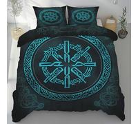 Meugesoi Totem Mystère Parure de Lit Réversible 220x240 cm Noeud Celtique Housse de Couette et 2 Taies D'oreillers 65x65 cm Ancien Viking Rune Housse Couette Microfibre avec Fermeture Éclair