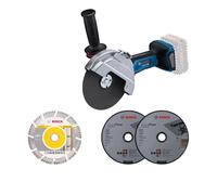 Meuleuse 180mm 18V Biturbo BOSCH GWS 18V-180 P solo L-Boxx + 1 disque diamant et 2 disques inox