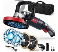Meuleuse béton 2100W, kit comprenant : 2 meules diamant de Ø 125 mm (pour le ponçage et la découpe), variateur de vitesse de 3000 à 9000 RPM. Fraiseuse pour travaux de rénovation, adaptée au béton et 