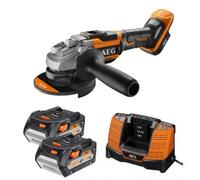 AEG Meuleuse Brushless 18V 125 mm avec 2 batteries 5,0 Ah HD, chargeur et coffret - Découpe et ébarbage du métal, acier, pierre - BEWS18-125BLPX2-502C
