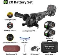 Meuleuse d'angle 125 mm - Sans fil sans balais - 3 vitesses - 2 batteries 18 V incluses - Filetage de broche M14 - Pour le travail du bois - Blanc