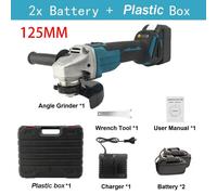 Meuleuse d'angle 18 V - Moteur sans balais - Vitesse variable - Disque abrasif de 125 mm - Filetage M14 - 2 batteries - Boîtier en plastique