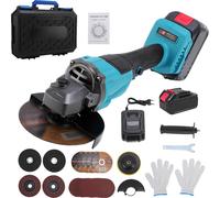 Meuleuse d'angle 21 V 125 mm avec moteur sans balais, outil de meulage électrique multifonctionnel avec 10 disques à tronçonner et 2 batteries au lithium. Convient pour la découpe et le polissage de c