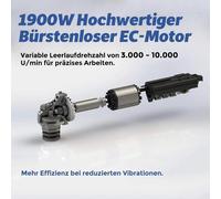 Meuleuse d'angle avec moteur EC sans balais 125 mm max. 1900 W 1,2 kg Légère, vitesse réglable sur 6 niveaux
