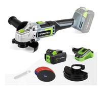 Meuleuse d'angle Electrique sans Fil 20V WORKPRO avec Batterie 4,0Ah, Ø125mm, Leger avec 5 Disques a Tronconner, 2 Capots de Protection, Chargeur Rapide et Poignee Auxiliaire