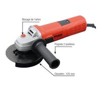 Meuleuse d'angle filaire 125mm 230V 900W - boîte carton DRAKKAR - 06921