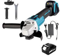Meuleuse d'angle - Modèle à batterie - Kit comprenant 1 batterie - Moteur sans balais - Vitesse variable - Disque abrasif de 125 mm avec fixation de 14 mm - 18 V - 800 W