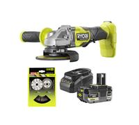 Meuleuse d'angle RYOBI 18V One+ Brushless RAG18BL - 125mm - Batterie 4,0Ah et chargeur - Lot de 6 disques