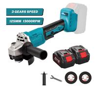 Meuleuse d'angle sans fil - 1000 W - 125 mm - Sans balais - 3 vitesses - Batterie incluse - Marron