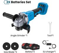 Meuleuse d'angle sans fil - 125 mm - Machine de découpe et de ponçage sans fil - 21V 1000W - Moteur sans balais - 3 vitesses - 13000 tr/min - 2 batteries