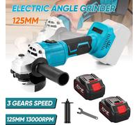 Meuleuse d'angle sans fil - 125 mm, moteur sans balais, 1000 W - Contrôle de vitesse en 3 étapes - 21 V - 2 batteries incluses - Prise européenne