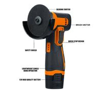meuleuse d'angle sans fil 12V, disque à ébarber 3 pouces/76mm, meuleuse d'angle légère avec 2PCS 1300mAh Lithium-Ion Battery & Charger, position ergonomique des boutons pour réduire la pression de la 