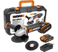 Meuleuse d'angle sans fil WORX WX 803, 20V, 125 mm, incl. 1x batterie 2Ah, 1x batterie 4Ah, chargeur et mallette