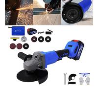 Meuleuse d'angle sans fil 21 V, meuleuse d'angle sans brosse 115 mm, 10 000 tr/min, batterie et chargeur, poignée supplémentaire 2 positions, meuleuse d'angle de batterie pour coupe et ponçage