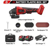 Meuleuse d'angle sans fil - Filetage M14 - Moteur sans balais - Disque abrasif de 125 mm - 2 batteries avec mallette de rangement - Compatible avec les batteries Makita 18V