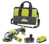 Meuleuse d'angle sans fil RYOBI ONE+ R18AG-140S 18V Ø115 mm, Batterie 4Ah, Chargeur, Poignée auxiliaire, Sac de transport