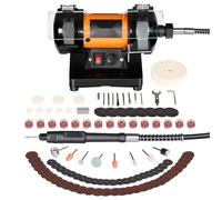 Meuleuse double à support - Machine à polir et à meuler - Vitesse de rotation réglable de 8 300 à 10 600 tr/min - Avec disques de meulage, disques en fibre et disques de polissage - Kit d'accessoires 