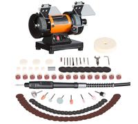 Meuleuse double SucceBuy à vitesse réglable de 8 300 à 10 600 tr/min, équipée de disques abrasifs, en fibre et en laine, ainsi que d'un kit d'accessoires de 100 pièces. Idéale pour les bijoux, le bois
