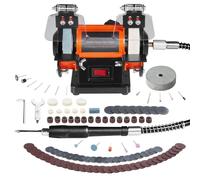 Meuleuse double - Support de meuleuse - Machine à meuler double, 150 mm - Moteur 50 W - 3590 tr/min - Avec protection contre les projections - Livrée avec 3 disques de polissage et un jeu de 100 mèche