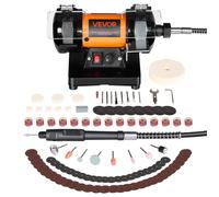 Meuleuse double VEVOR, 8 300–10 600 tr/min, réglable, avec disques abrasifs, en fibre et en laine, kit d'accessoires de 100 pièces, support de meulage pour bijoux, bois, métal, pierre brute, jade (bri
