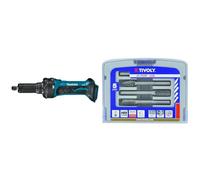 Meuleuse droite 18V Li-Ion LXT (Machine seule) - Makita DGD800Z & TIVOLY - Coffret de 5 Fraises Limes Ø8 mm pour Métaux - Queue Cylindrique Ø6 mm - Tête Carbure de Tungstène - Denture Brise-Copeaux
