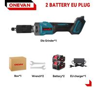 Meuleuse droite sans fil - Moteur sans balais de 2000 W - 18 V - 35 000 tr/min - Réglage de la vitesse à 4 niveaux - 2 batteries incluses - Or