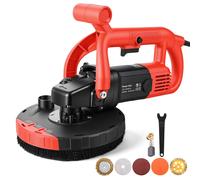 Meuleuse pour murs et sols - Meuleuse pour béton manuelle - 3800 W - À quatre roues - Sans poussière - Avec tige d'extension - Pour le ponçage grossier - Orange