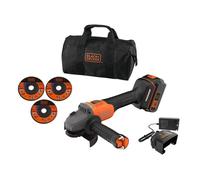 Meuleuse sans fil + batterie 4Ah + chargeur - BLACK&DECKER - BCG6L8F1S-QW - Brushless - 18V - 115m - Avec 3 disques et sac de transp