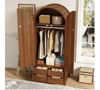 MEULVA Armoire 2 portes avec 4 tiroirs, tringle, cannage et MDF coloris noyer, 80 x 50 x 179 cm