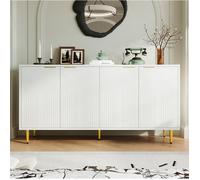 MEULVA Buffet bas 4 portes 160 x 40 x 80 cm blanc et doré avec étagères réglables et fermeture douce