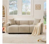 MEULVA Canapé droit fixe 3 places en chenille beige, 211 x 67 x 71 cm, avec 2 coussins