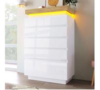 MEULVA Commode à 6 tiroirs 73 x 39 x 115 cm blanche brillante avec LED, contrôle par application