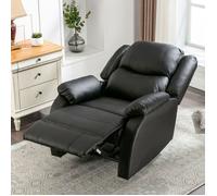 MEULVA Fauteuil relax manuel 1 place inclinable PU noir avec repose-pieds relevable et poche latérale
